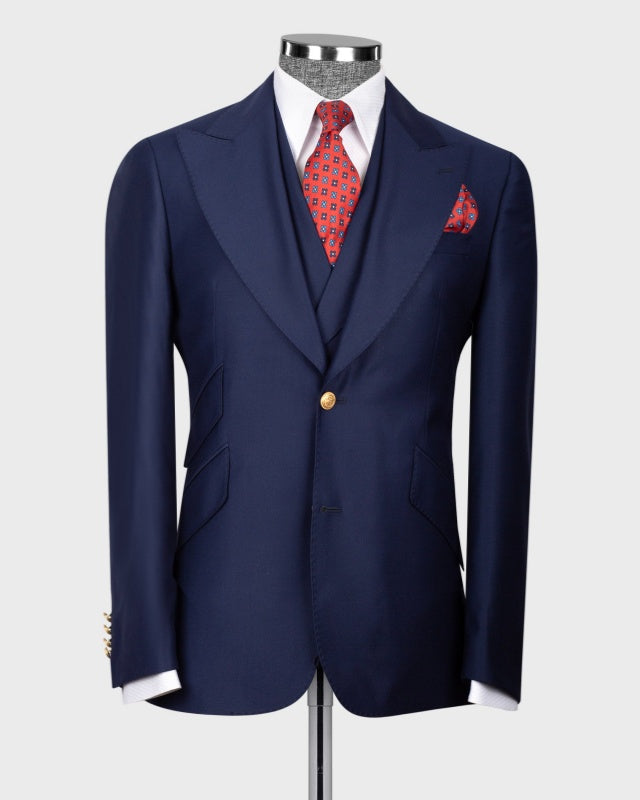 New Arrival Navy Blue 3 Pieces Close Fitting Business Suits