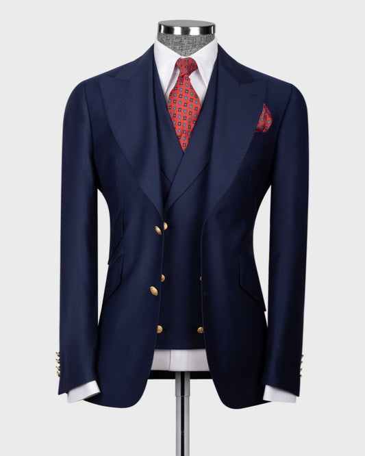 New Arrival Navy Blue 3 Pieces Close Fitting Business Suits