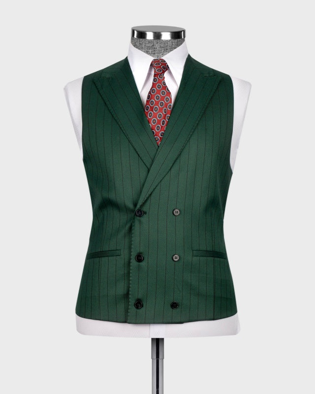 Formal Dark Green 3 Pieces Pinstriped Business Men Suits