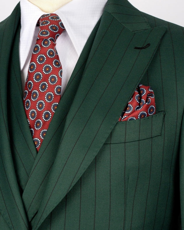 Formal Dark Green 3 Pieces Pinstriped Business Men Suits
