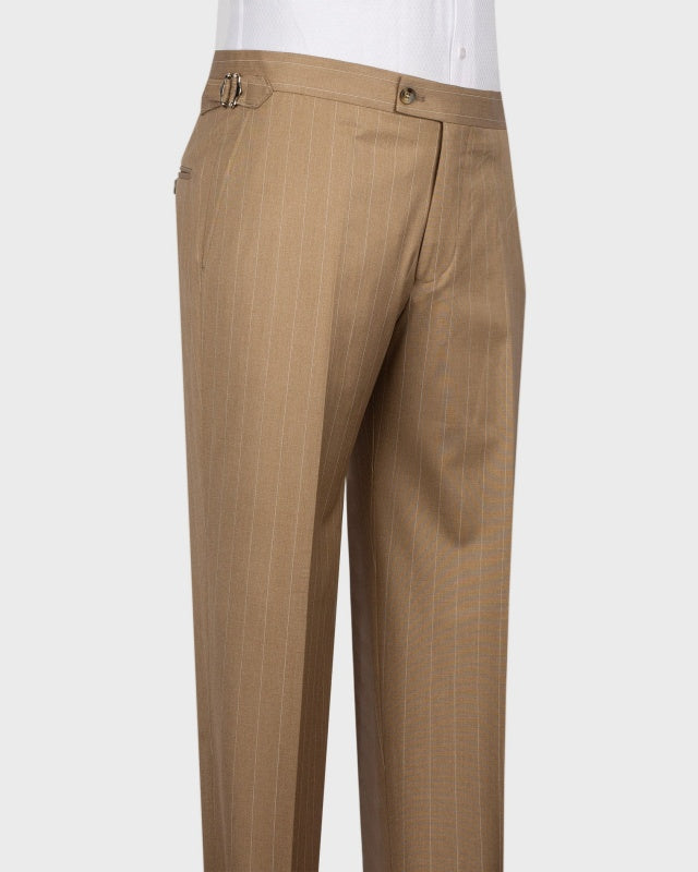 Modern Khaki 3 Pieces Slim Fit Pinstriped Business Suits