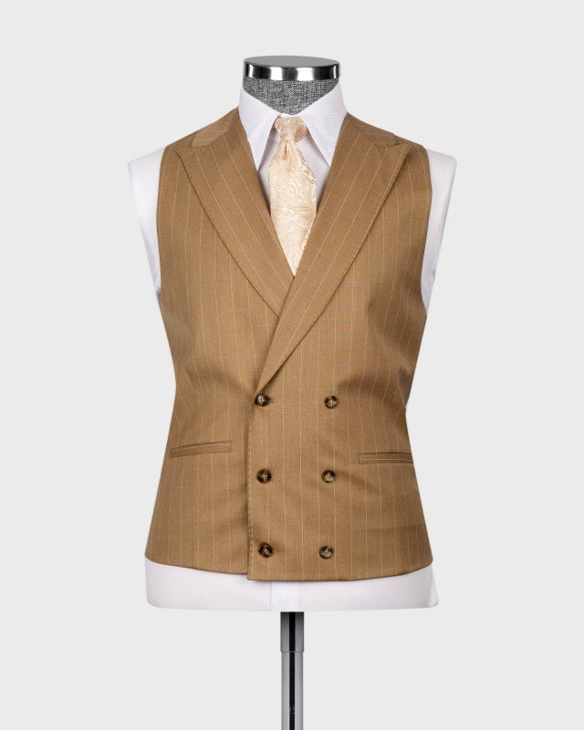 Modern Khaki 3 Pieces Slim Fit Pinstriped Business Suits