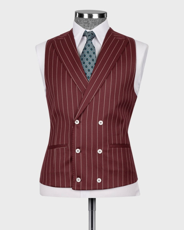 Glamorous Burgundy 3 Pieces Pinstriped Fashion Business Suits
