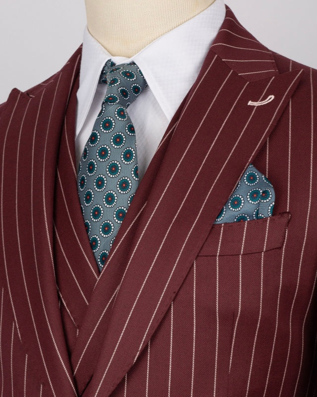 Glamorous Burgundy 3 Pieces Pinstriped Fashion Business Suits