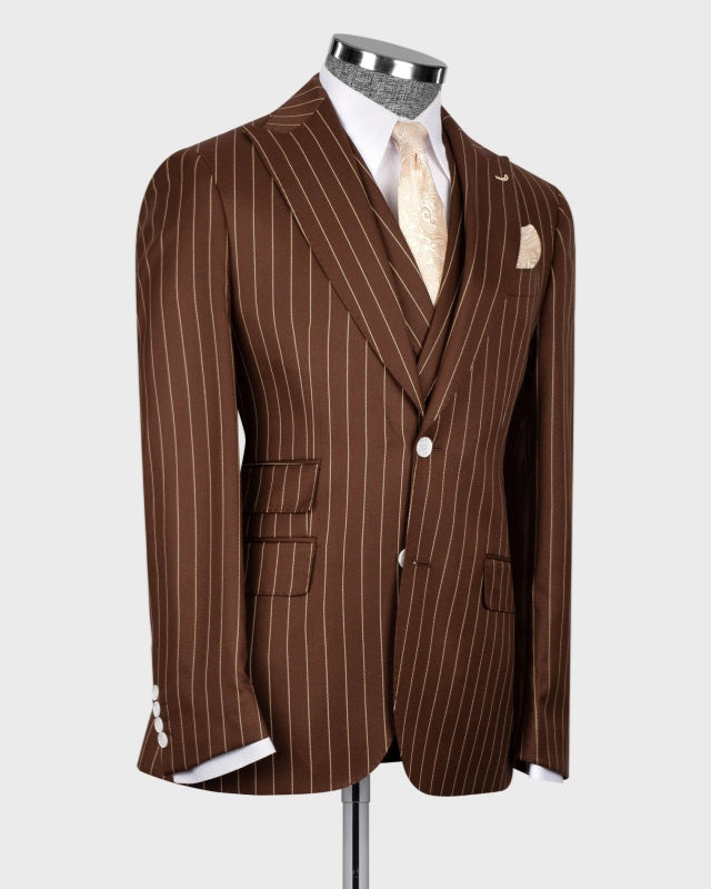 Special Link For New Arrival Brown 3 Pieces Pinstriped Chic Men's Business Suits