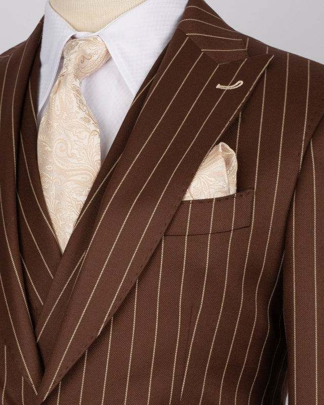 Special Link For New Arrival Brown 3 Pieces Pinstriped Chic Men's Business Suits