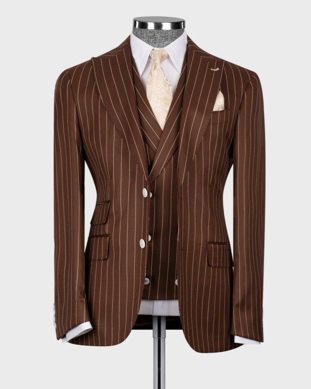 Special Link For New Arrival Brown 3 Pieces Pinstriped Chic Men's Business Suits