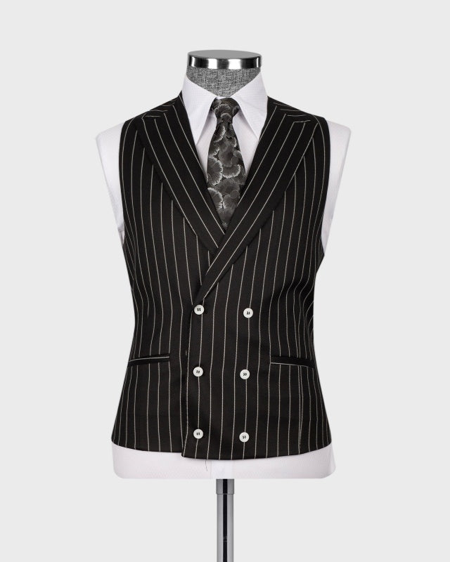 Classic Black 3 Pieces Pinstriped Close Fitting Men's Business Suits