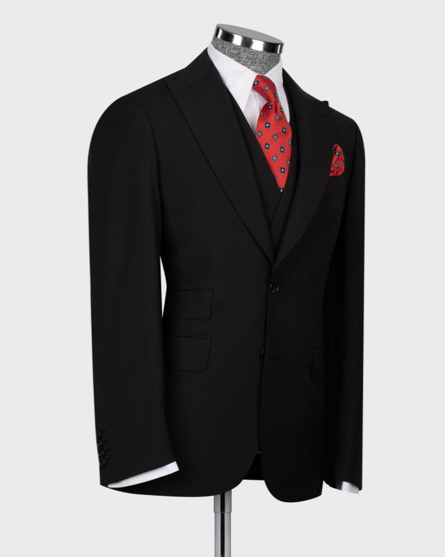 Formal Black 3 Pieces Close Fitting Business Suits With Waistcoat