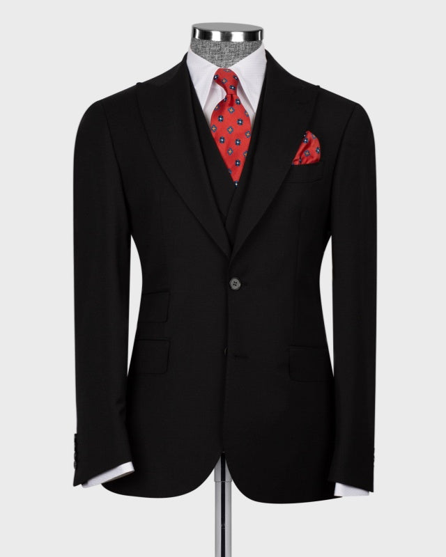 Formal Black 3 Pieces Close Fitting Business Suits With Waistcoat