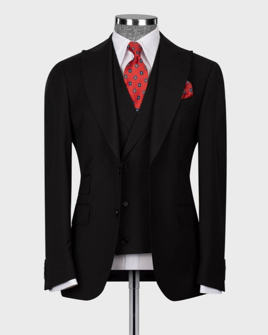 Formal Black 3 Pieces Close Fitting Business Suits With Waistcoat