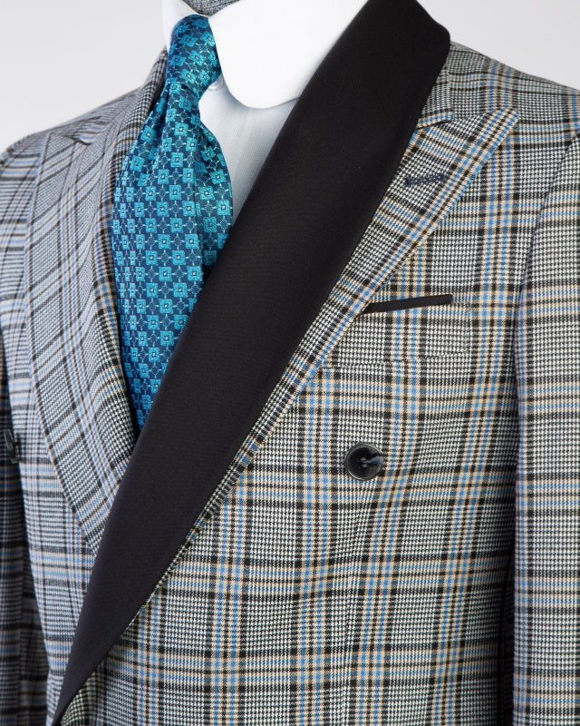 Chic Gray Plaid Double Breasted Big And Tall Business Suits