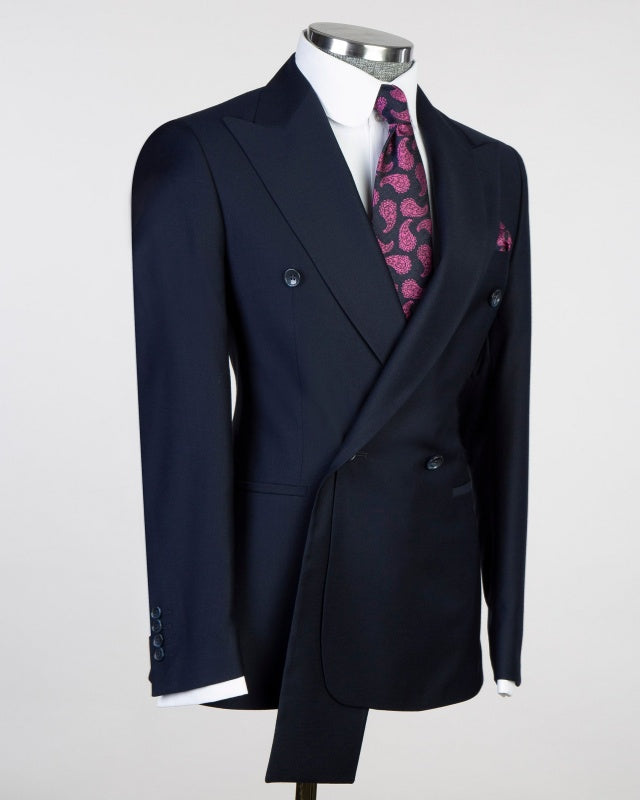 Modern Dark Navy Double Breasted Slim Fit Business Suits