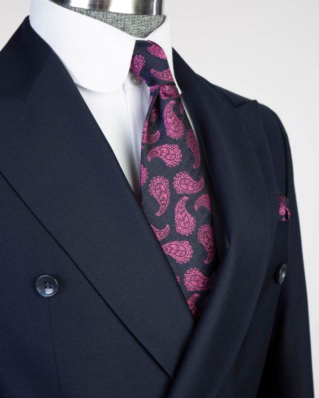 Modern Dark Navy Double Breasted Slim Fit Business Suits