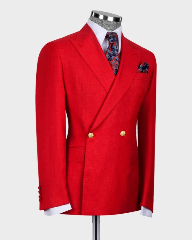 Classic Red Double Breasted Close Fitting Prom Men Suits