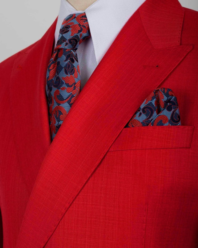 Classic Red Double Breasted Close Fitting Prom Men Suits