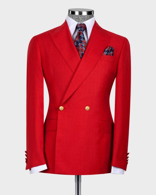 Classic Red Double Breasted Close Fitting Prom Men Suits