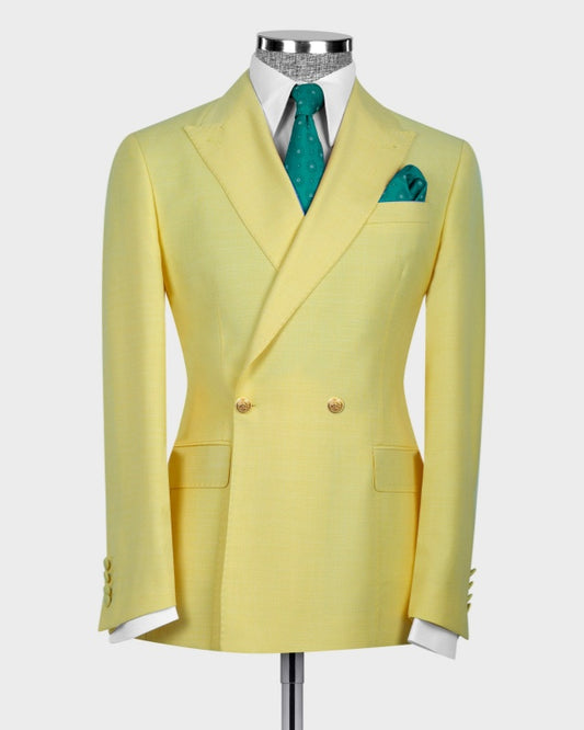Fashion Bright Yellow Double Breasted Chic Prom Suits