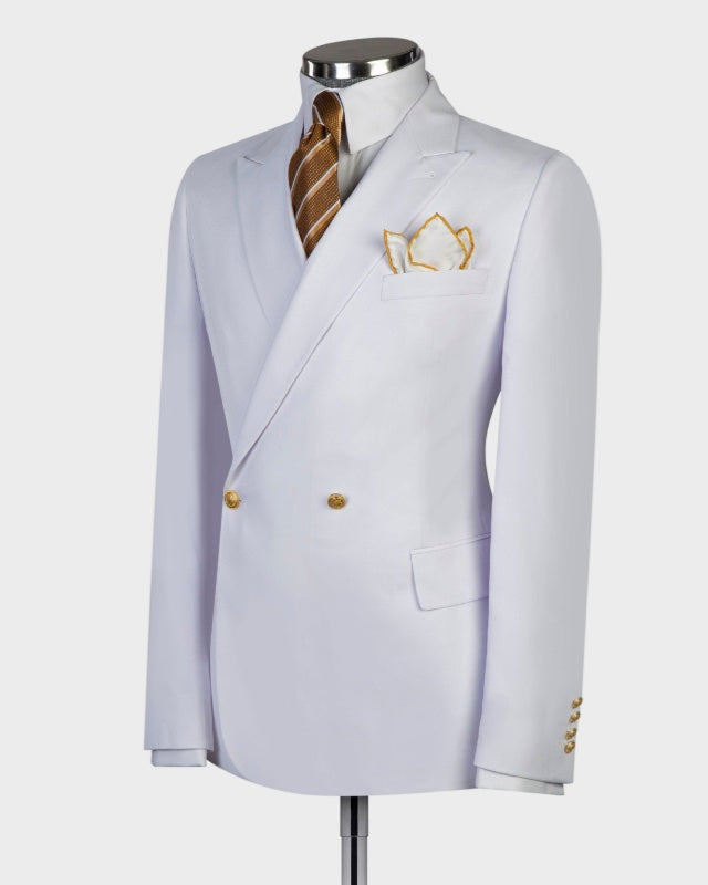 Bespoke White Double Breasted Peaked Lapel Prom Men Suits