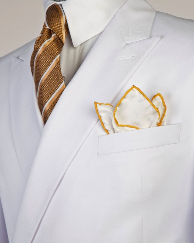 Bespoke White Double Breasted Peaked Lapel Prom Men Suits