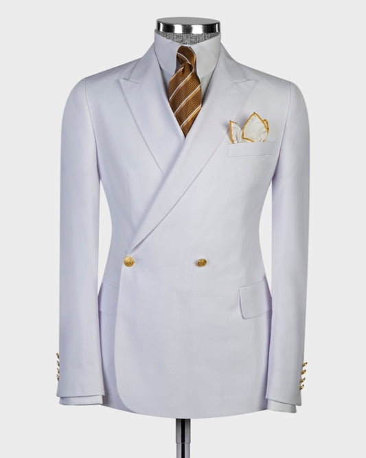 Bespoke White Double Breasted Peaked Lapel Prom Men Suits