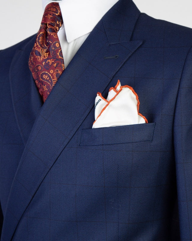 Trendy Navy Blue Plaid Double Breasted Men's Business Suits