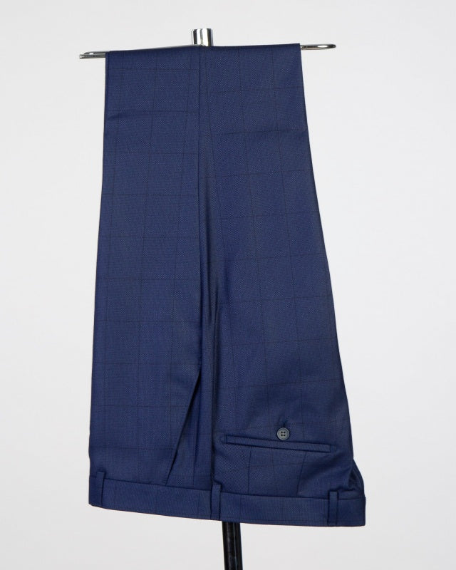 Trendy Navy Blue Plaid Double Breasted Men's Business Suits