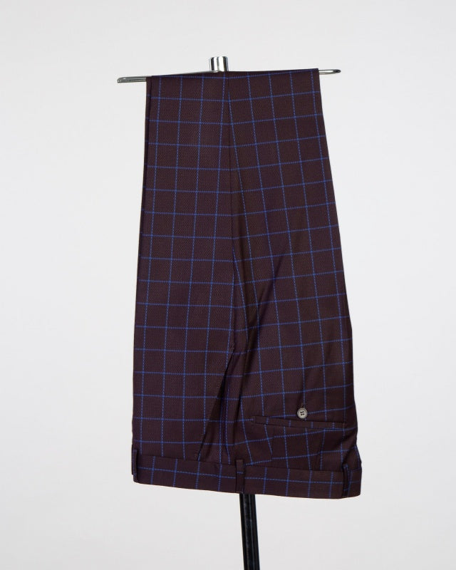 Fashion Grape Double Breasted Business Suits With Blue Plaid