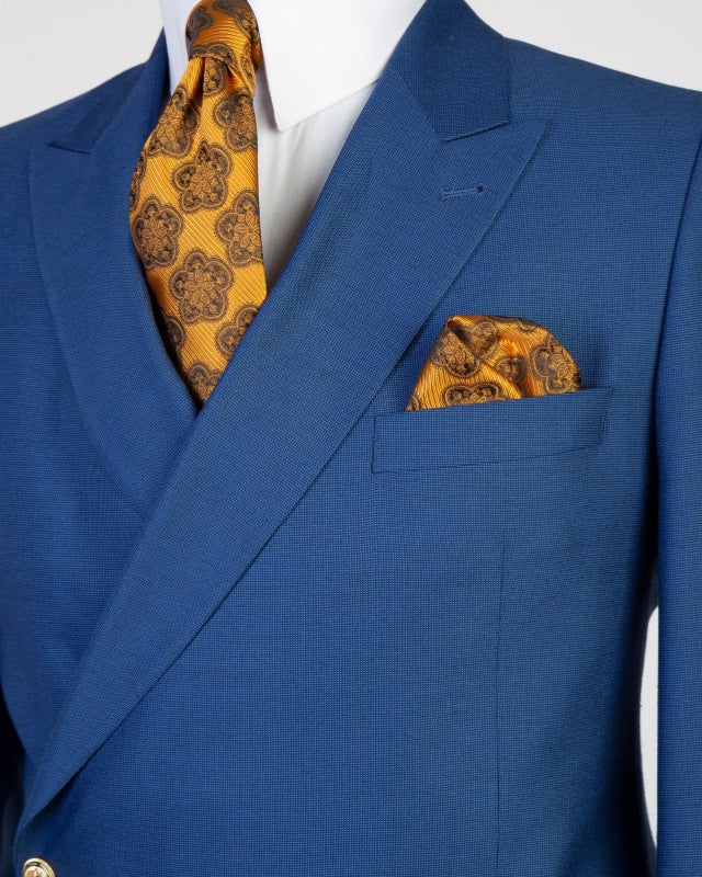 Fancy Royal Blue Double Breasted Peaked Lapel Business Suits
