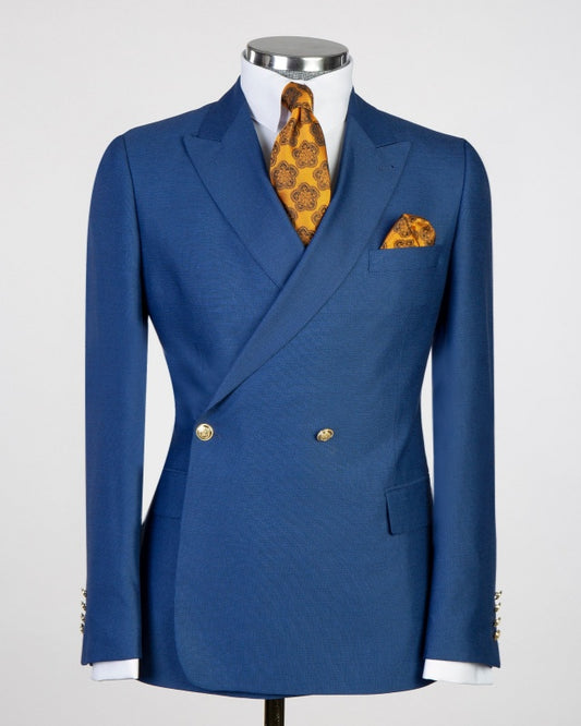 Fancy Royal Blue Double Breasted Peaked Lapel Business Suits