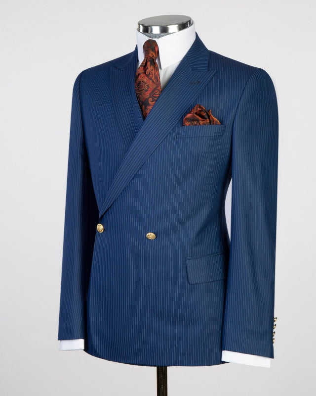 Formal Navy Blue Pinstriped Double Breasted Men's Business Suits