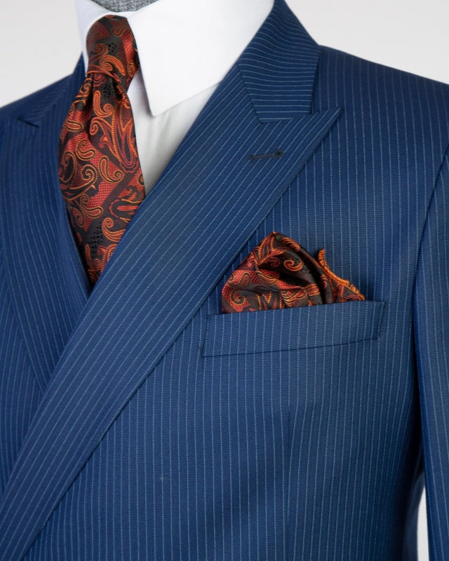 Formal Navy Blue Pinstriped Double Breasted Men's Business Suits