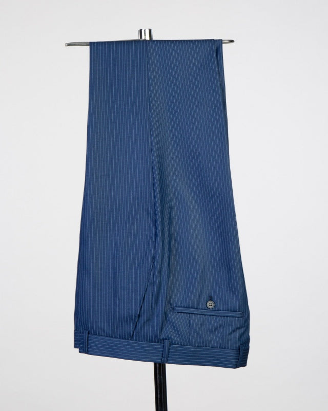 Formal Navy Blue Pinstriped Double Breasted Men's Business Suits