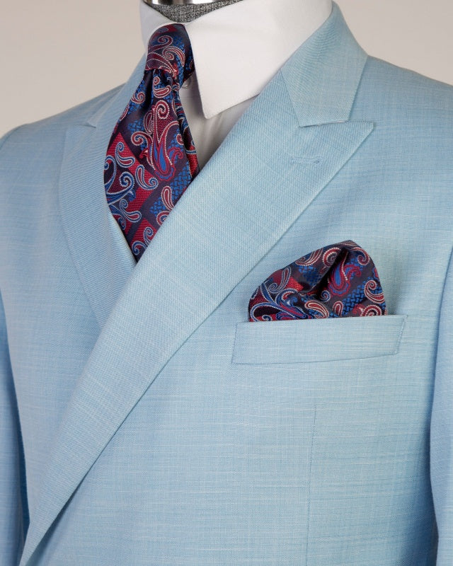Stylish Sky Blue Double Breasted Peaked Lapel Prom Suits