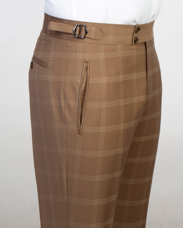 Close Fitting Khaki 3 Pieces Plaid Business Suits For Men
