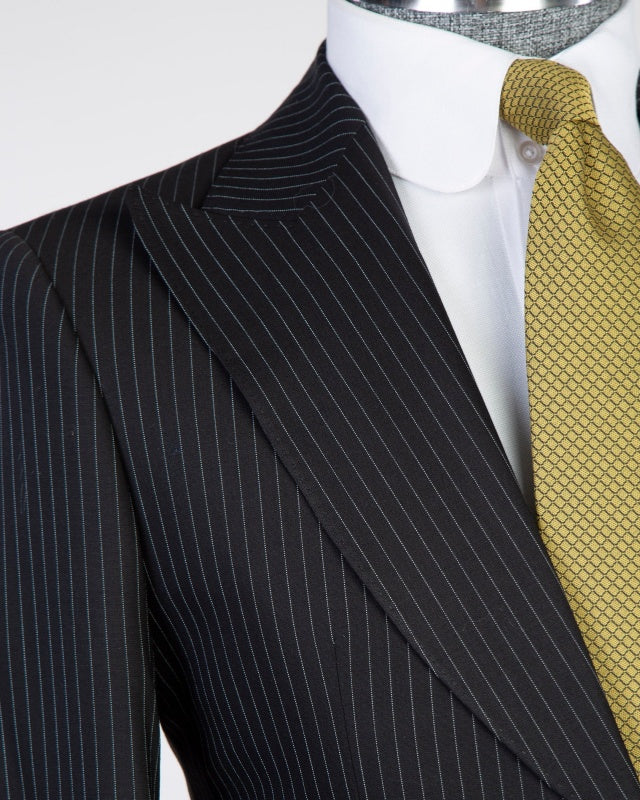Slim Fit Classic Black Pinstriped 3 Pieces Business Suits For Men