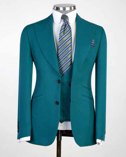 Bespoke Pool 3 Pieces Peaked Lapel Business Suits With Vest