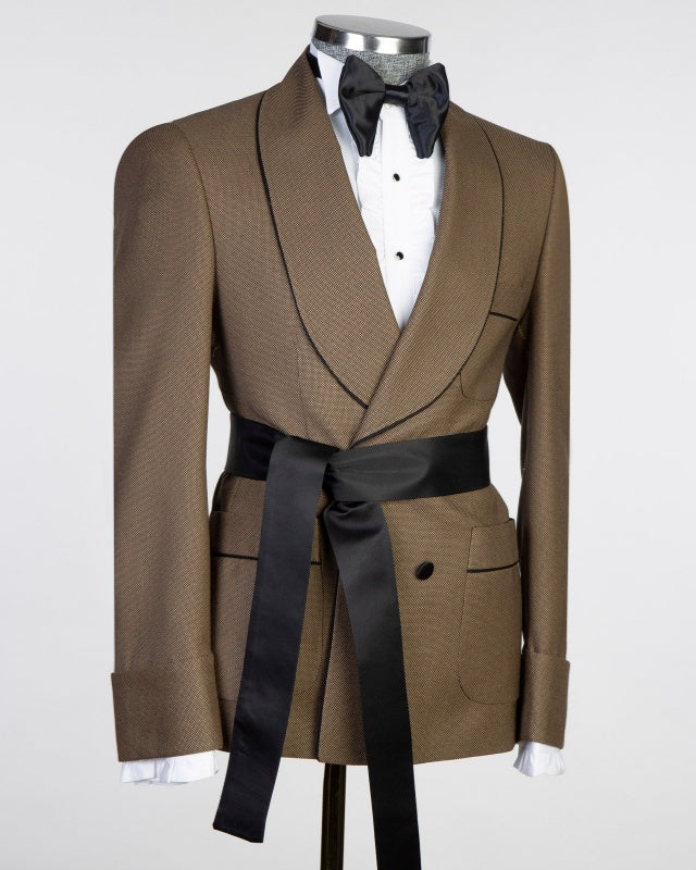 Trendy Coffee Double Breasted Shawl Lapel Prom Men Suits
