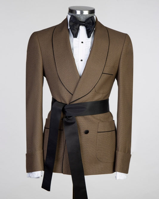 Trendy Coffee Double Breasted Shawl Lapel Prom Men Suits
