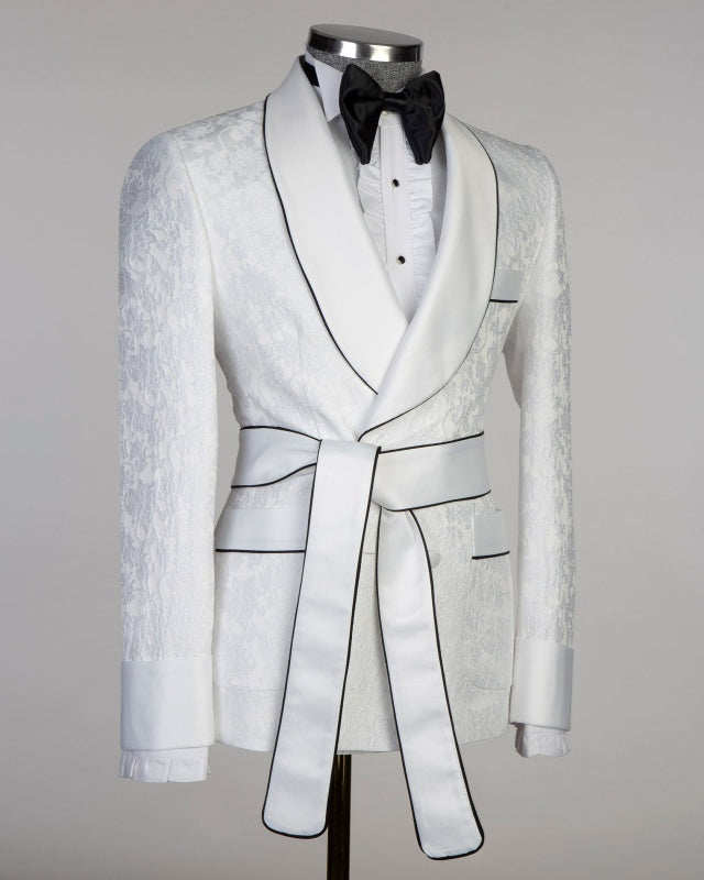 Modern White Jacquard Double Breasted Wedding Suits For Men