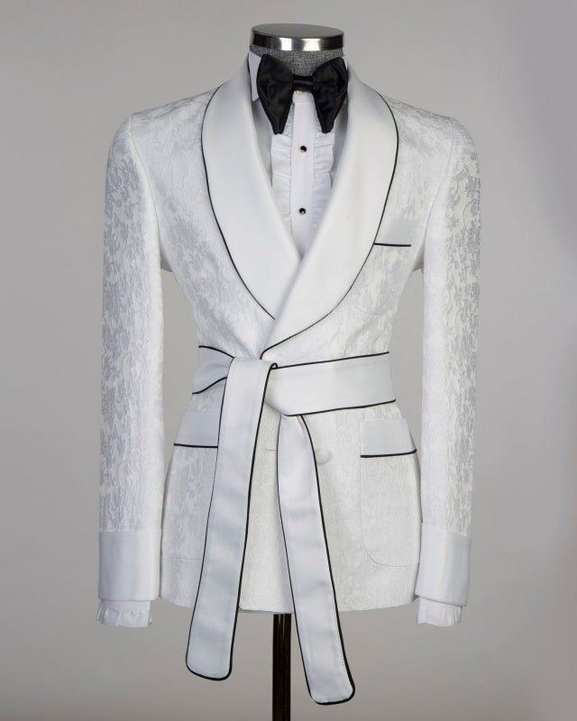Modern White Jacquard Double Breasted Wedding Suits For Men