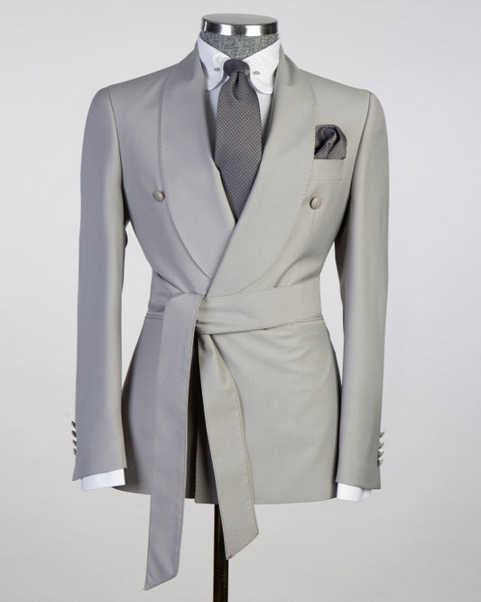 Modern Light Gray Shawl Lapel Wedding Suits For Men