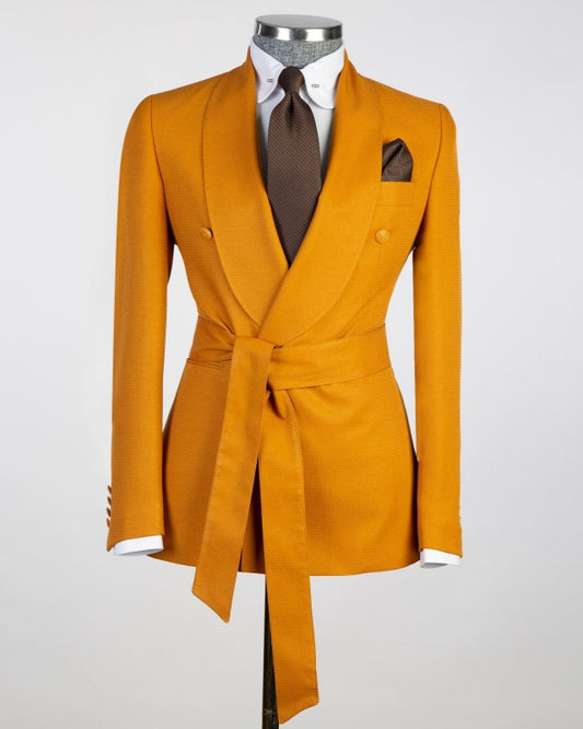 Close Fitting Orange Shawl Lapel Prom Suits For Men