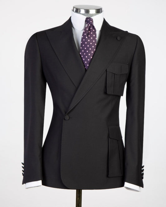 Slim Fit Classic Black Peaked Lapel Prom Suits For Men