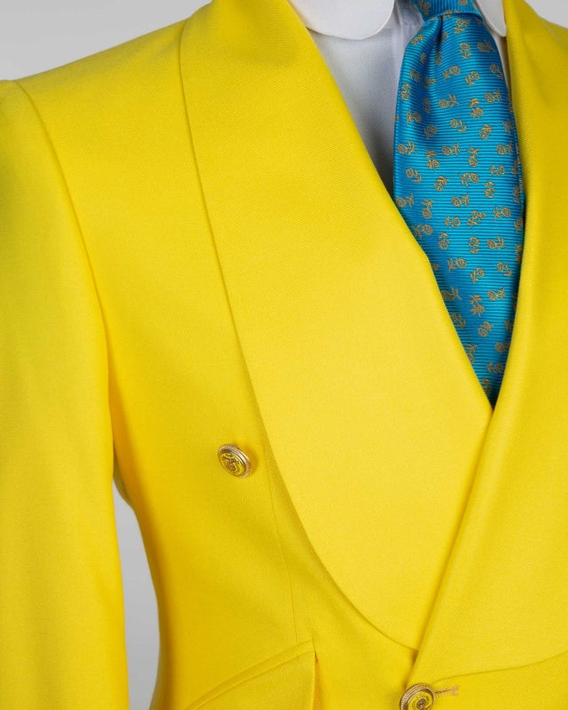 Close Fitting Yellow Double Breasted Shawl Lapel Prom Men Suits