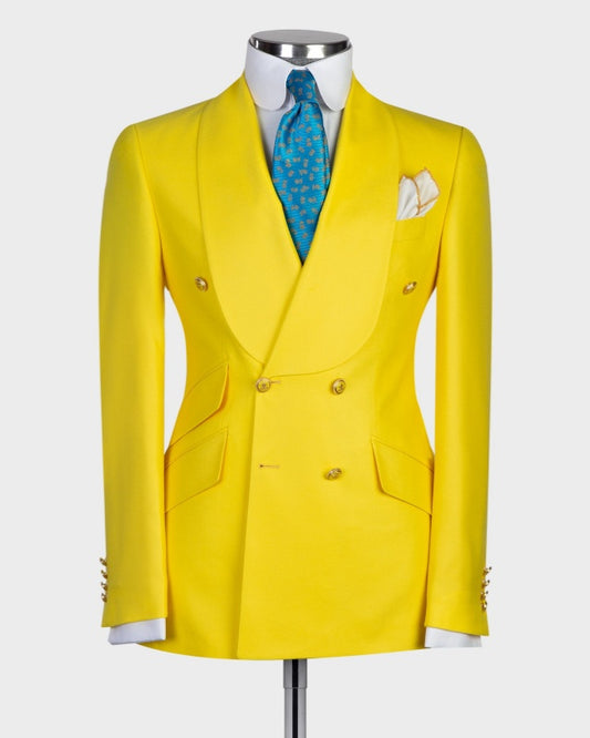 Close Fitting Yellow Double Breasted Shawl Lapel Prom Men Suits