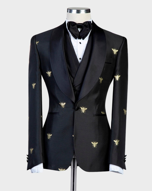 Glamorous Black Jacquard 3 Pieces Prom Men Suits