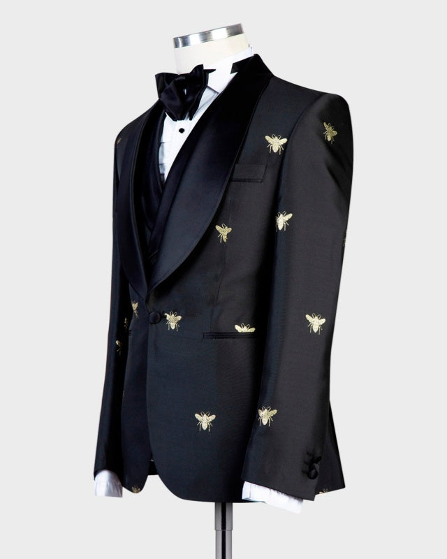 Glamorous Black Jacquard 3 Pieces Prom Men Suits