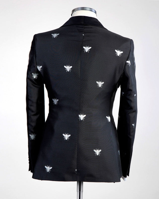 Stylish Dark Navy Jacquard 3 Pieces Prom Suits For Men