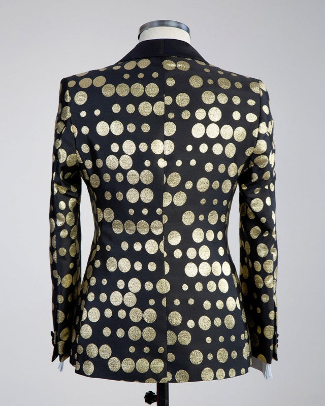 Newest Black 3 Pieces Prom Suits With Gold Jacquard